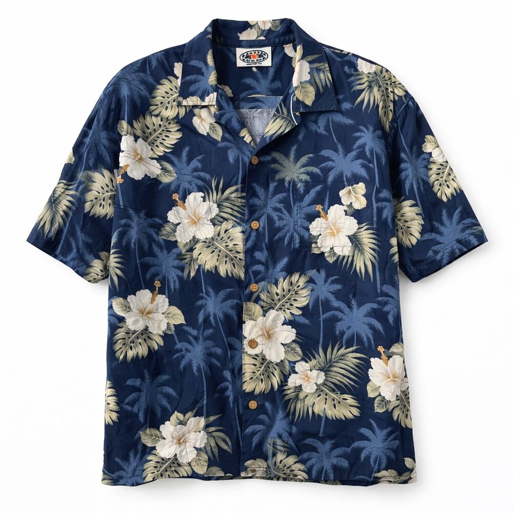 Pacific Legend Men's White Hibiscus Monstera Aloha Shirt